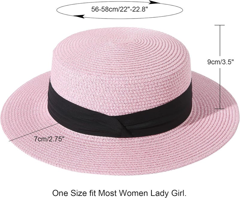 Lanzom Sun Hats for Women Wide Brim Straw Boater Hat Foldable Packable Beach Hat for Summer Fit Size 6 8/7-7 1/4 - Image 3